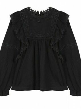 Tartine et Chocolat Black Top with Lace Trim